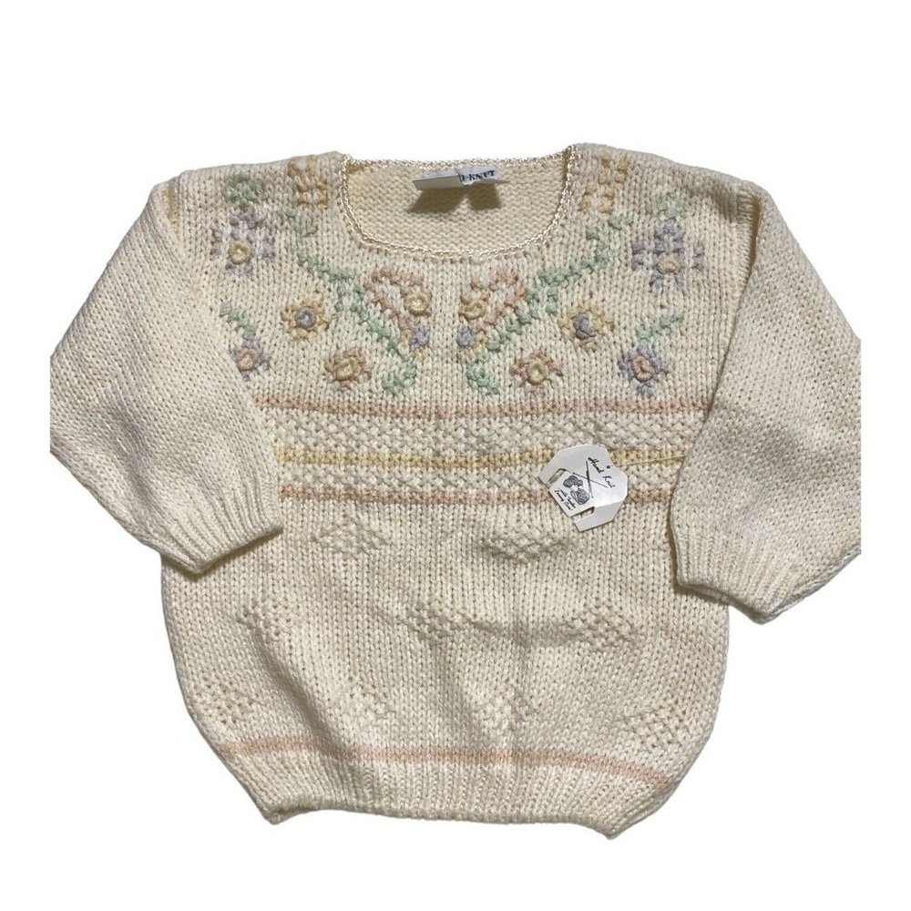 Paris Sport Club Sweater Women Medium Hand Knit Vintage NEW Grandma Cottage Core